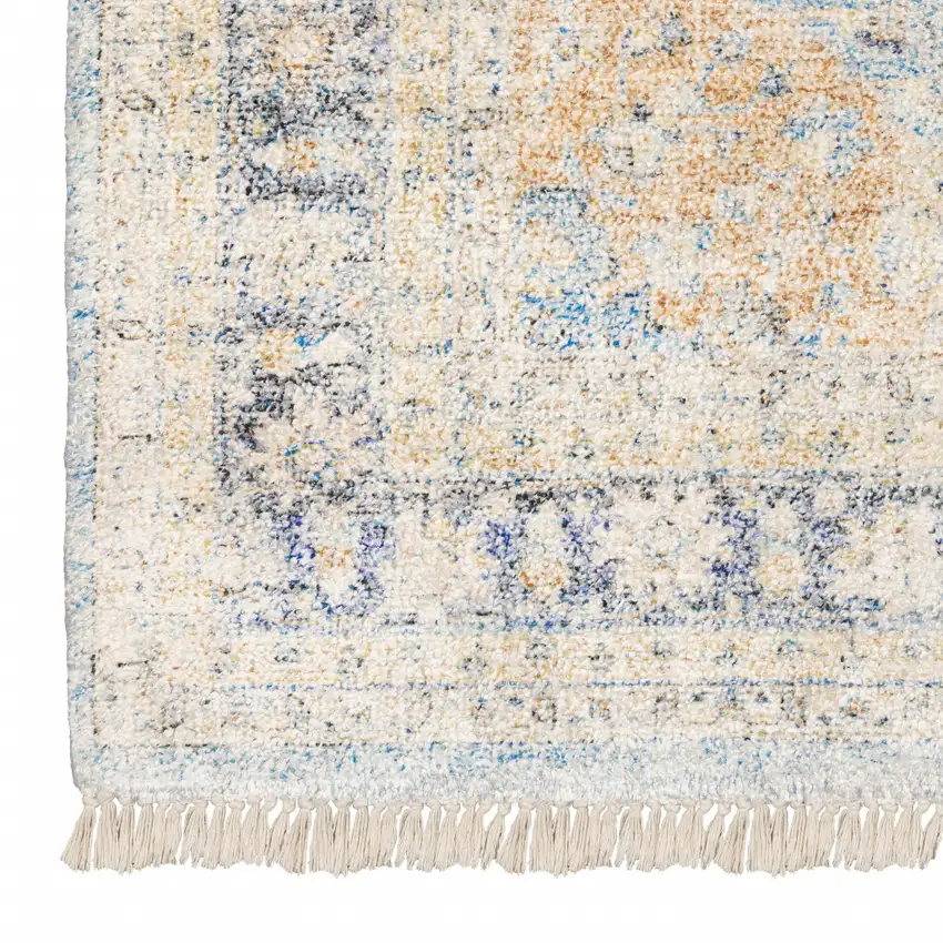 Blue And Beige Oriental Hand Loomed Stain Resistant Area Rug With Fringe Photo 4