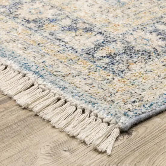 Blue And Beige Oriental Hand Loomed Stain Resistant Area Rug With Fringe Photo 5