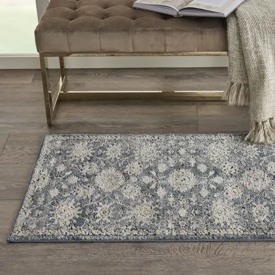 Blue And Beige Oriental Distressed Area Rug Photo 5