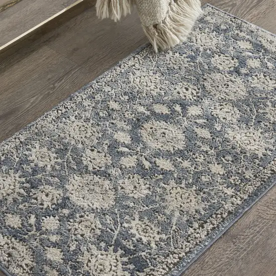 Blue And Beige Oriental Distressed Area Rug Photo 9