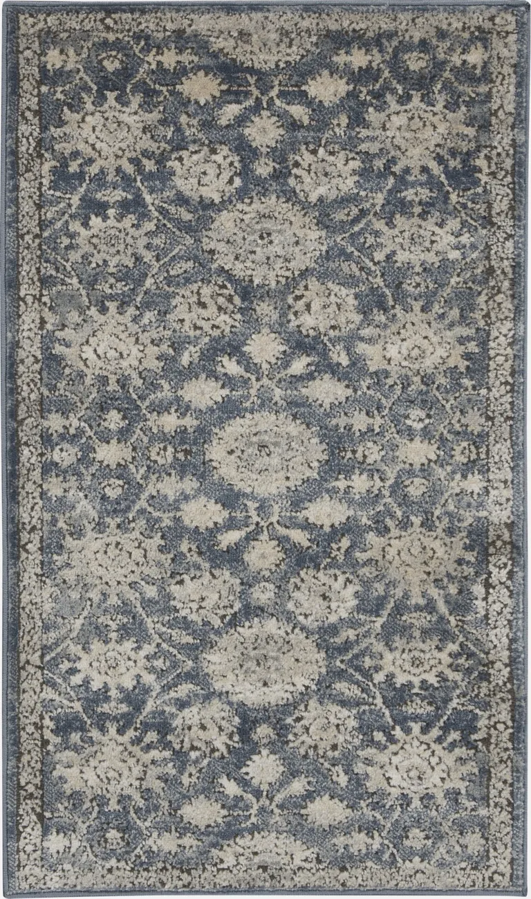 Blue And Beige Oriental Non Skid Area Rug Photo 2