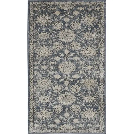 Blue And Beige Oriental Distressed Area Rug Photo 7