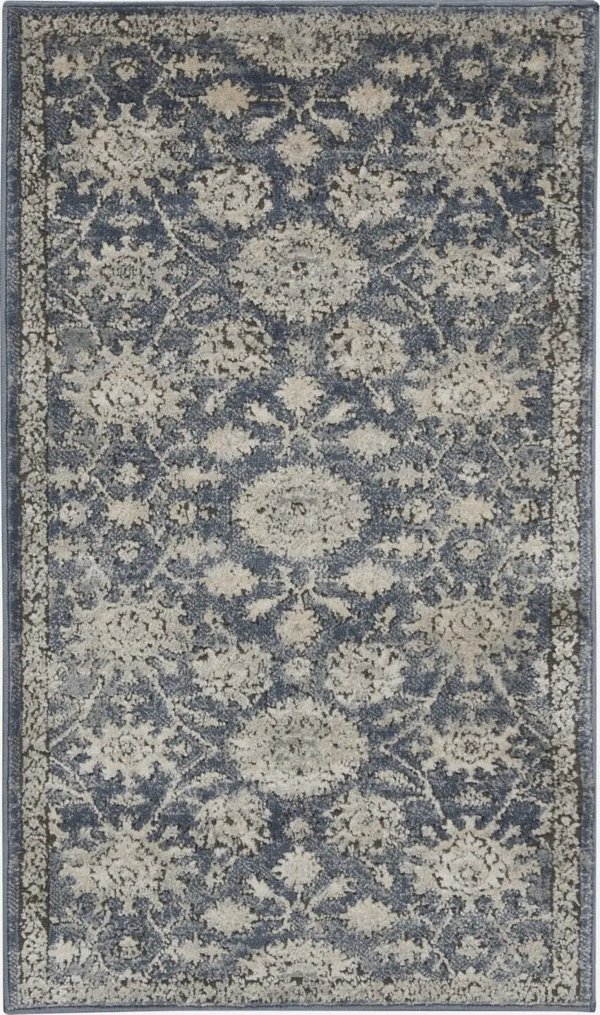 Blue And Beige Oriental Distressed Area Rug Photo 7