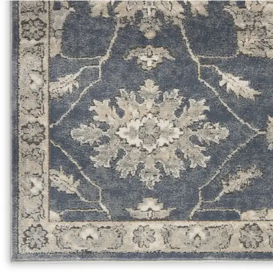 Blue And Beige Oriental Power Loom Non Skid Area Rug Photo 1