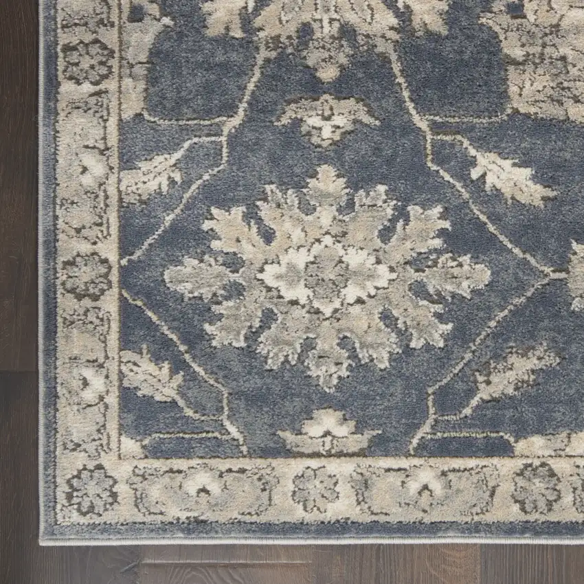 Blue And Beige Oriental Power Loom Non Skid Area Rug Photo 9