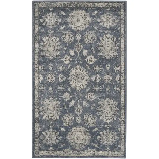Blue And Beige Oriental Power Loom Non Skid Area Rug Photo 8