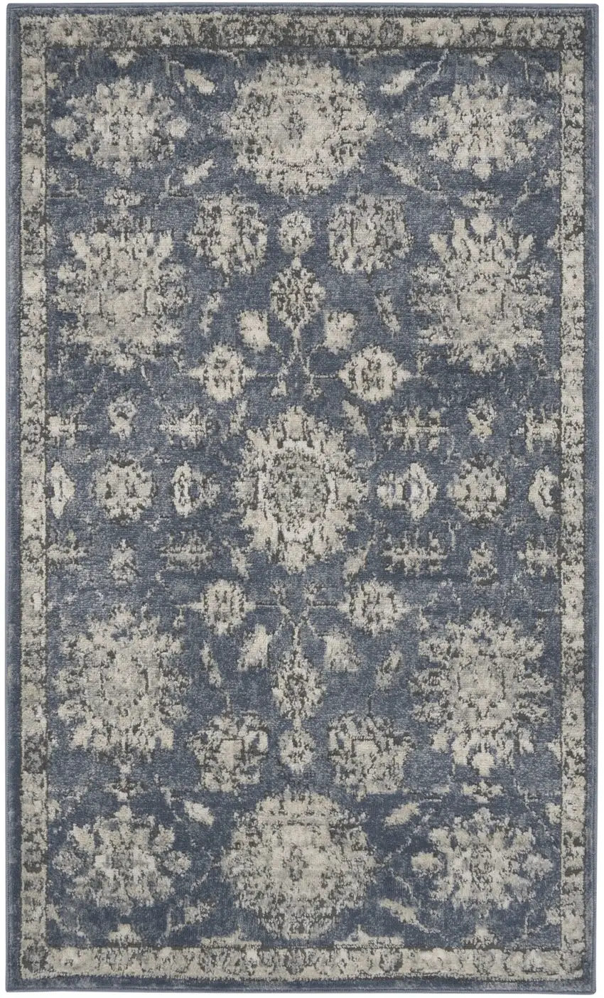 Blue And Beige Oriental Power Loom Non Skid Area Rug Photo 8