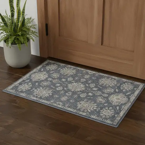 Blue And Beige Oriental Power Loom Non Skid Area Rug Photo 1