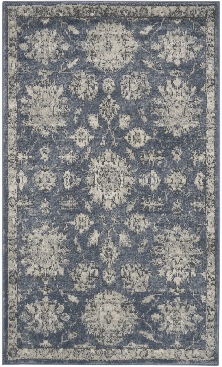 Blue And Beige Oriental Power Loom Non Skid Area Rug Photo 3