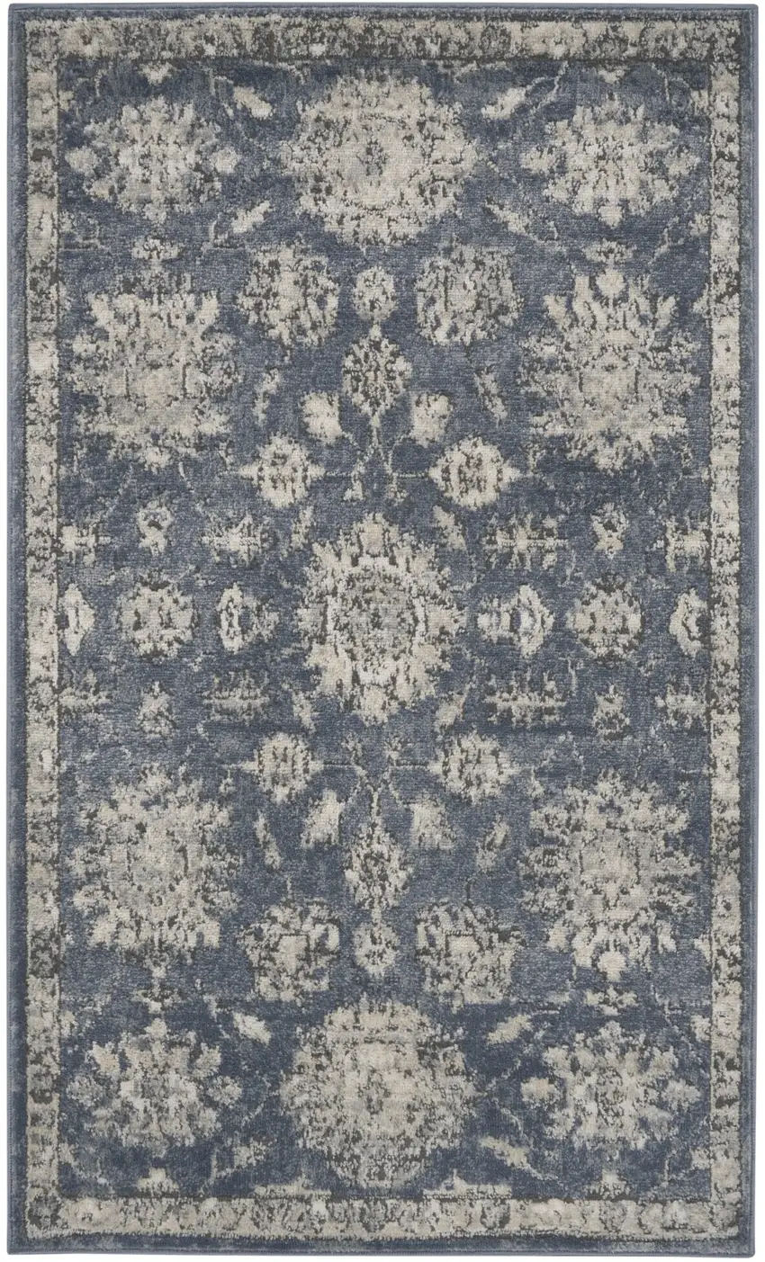 Blue And Beige Oriental Power Loom Non Skid Area Rug Photo 1
