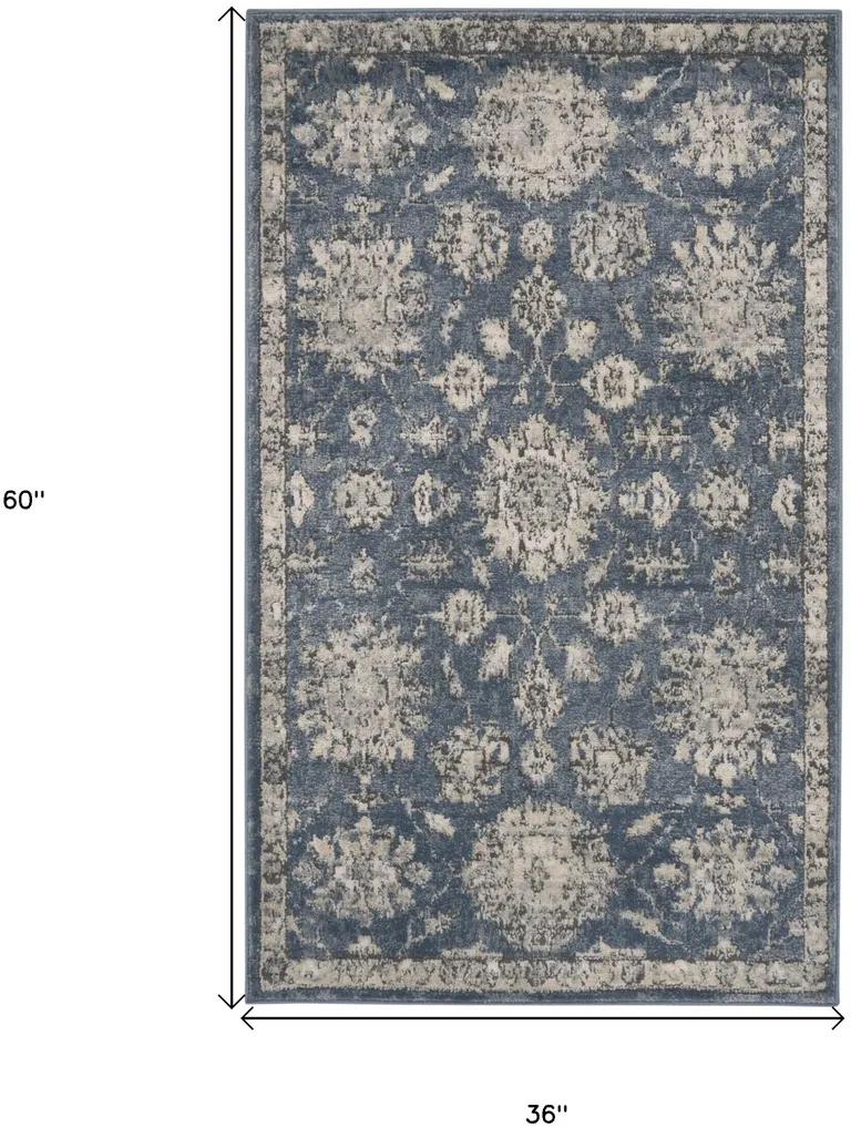 Blue And Beige Oriental Power Loom Non Skid Area Rug Photo 2