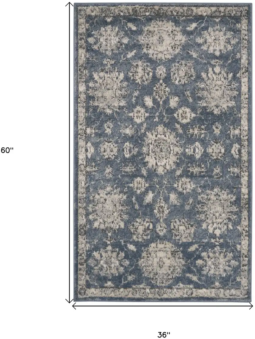 Blue And Beige Oriental Power Loom Non Skid Area Rug Photo 6