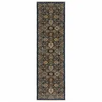Photo of Blue And Beige Oriental Power Loom Runner Rug With Fringe