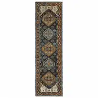 Photo of Blue And Beige Oriental Power Loom Runner Rug With Fringe