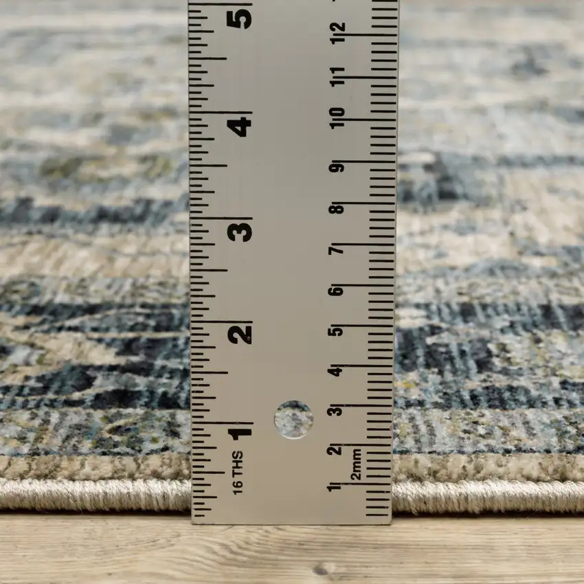 2' X 8' Blue And Beige Oriental Power Loom Runner Rug With Fringe Photo 9