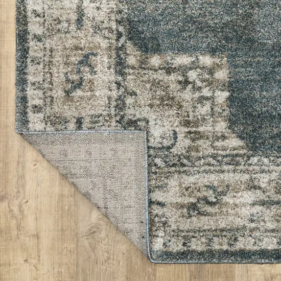 Blue and Beige Oriental Power Loom Area Rug Photo 5