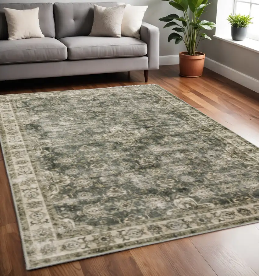 Blue And Beige Oriental Printed Stain Resistant Non Skid Area Rug Photo 1