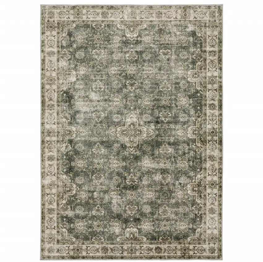 Blue And Beige Oriental Printed Stain Resistant Non Skid Area Rug Photo 2