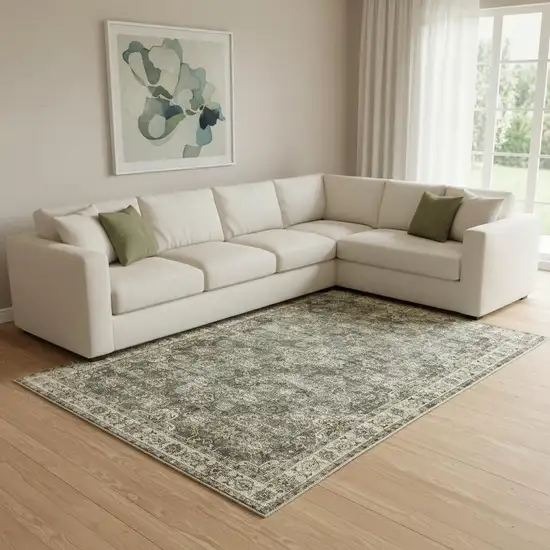 Green And Ivory Oriental Area Rug Photo 1