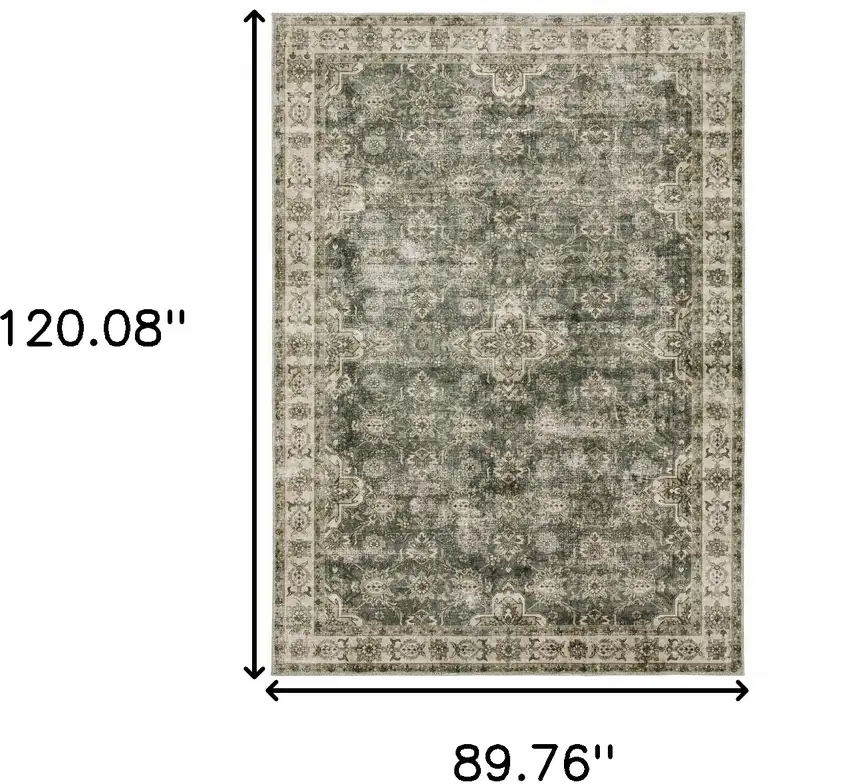 Green And Ivory Oriental Area Rug Photo 3