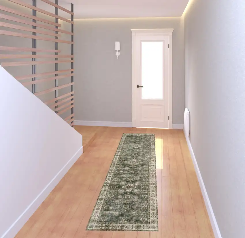 Blue And Beige Oriental Printed Stain Resistant Non Skid Runner Rug Photo 3