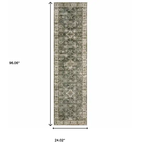 Blue And Beige Oriental Printed Stain Resistant Non Skid Runner Rug Photo 3