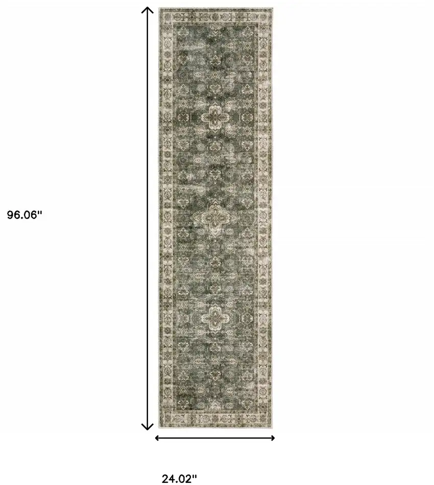 Blue And Beige Oriental Printed Stain Resistant Non Skid Runner Rug Photo 3