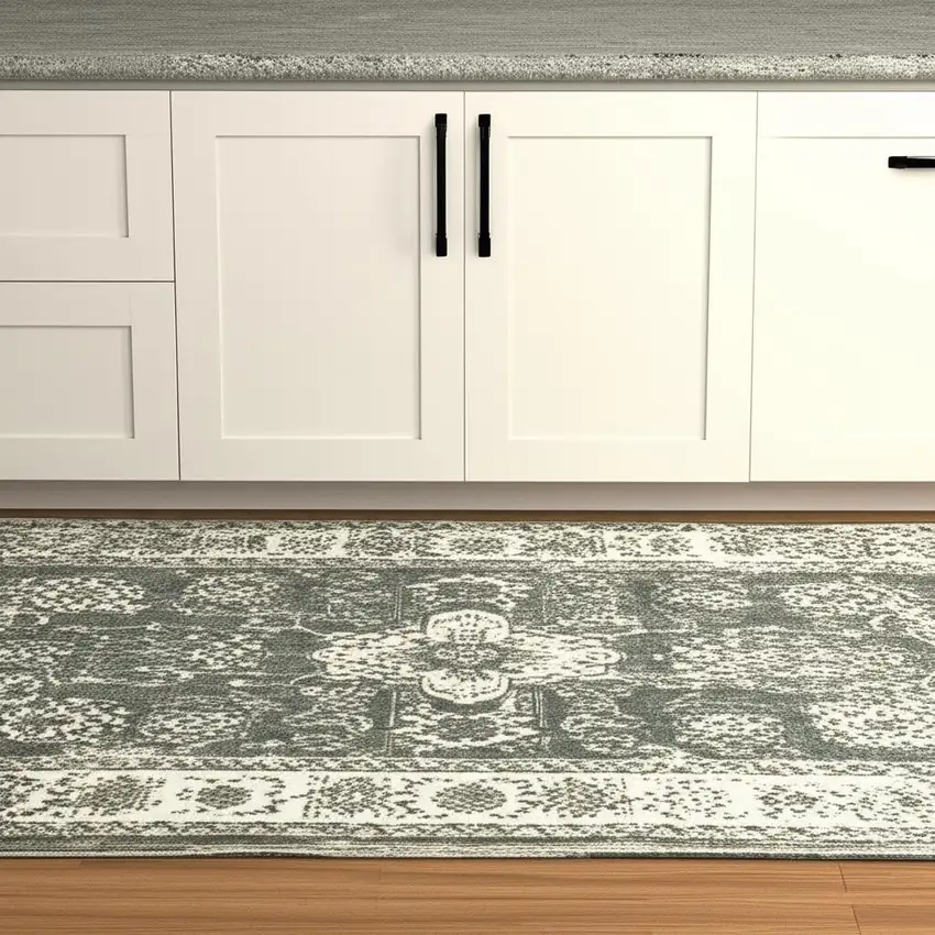 Blue And Beige Oriental Printed Stain Resistant Non Skid Runner Rug Photo 1