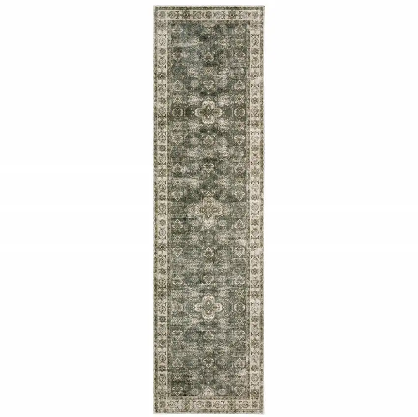 Blue And Beige Oriental Printed Stain Resistant Non Skid Runner Rug Photo 1