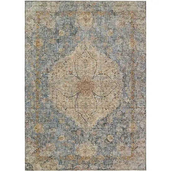 Blue And Beige Oriental Washable Indoor Outdoor Area Rug Photo 1