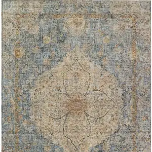 Photo of Blue And Beige Oriental Washable Indoor Outdoor Area Rug