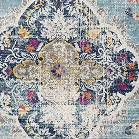 Blue And Beige Oriental Washable Non Skid Area Rug Photo 6