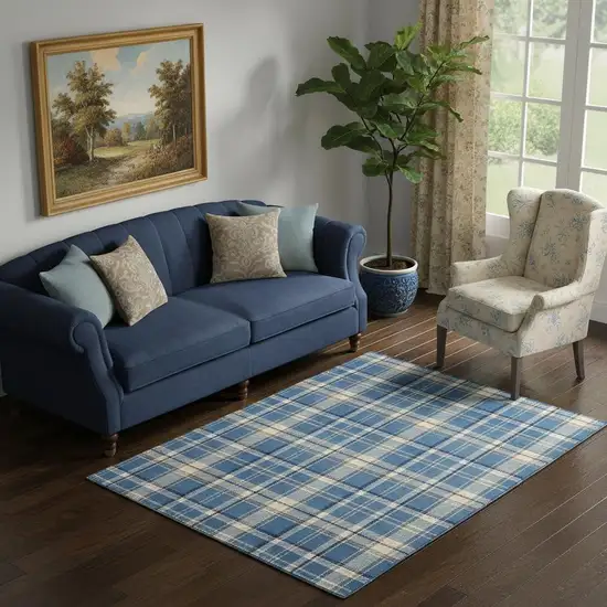 Blue And Beige Plaid Area Rug Photo 1