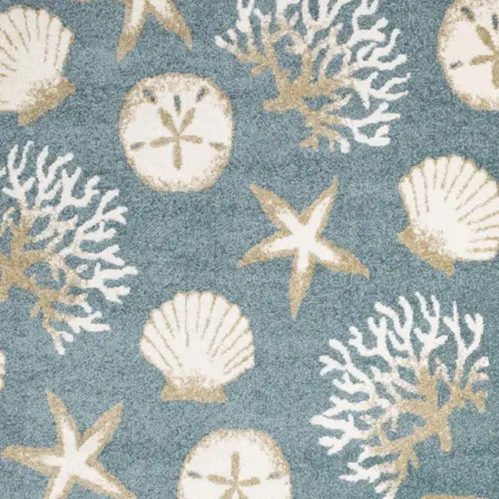 Blue And Beige Seashell and Coral Area Rug Photo 3