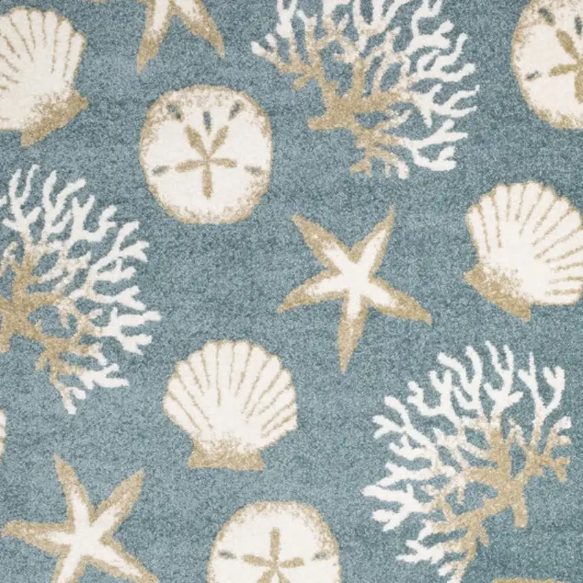 Blue And Beige Seashell and Coral Area Rug Photo 3