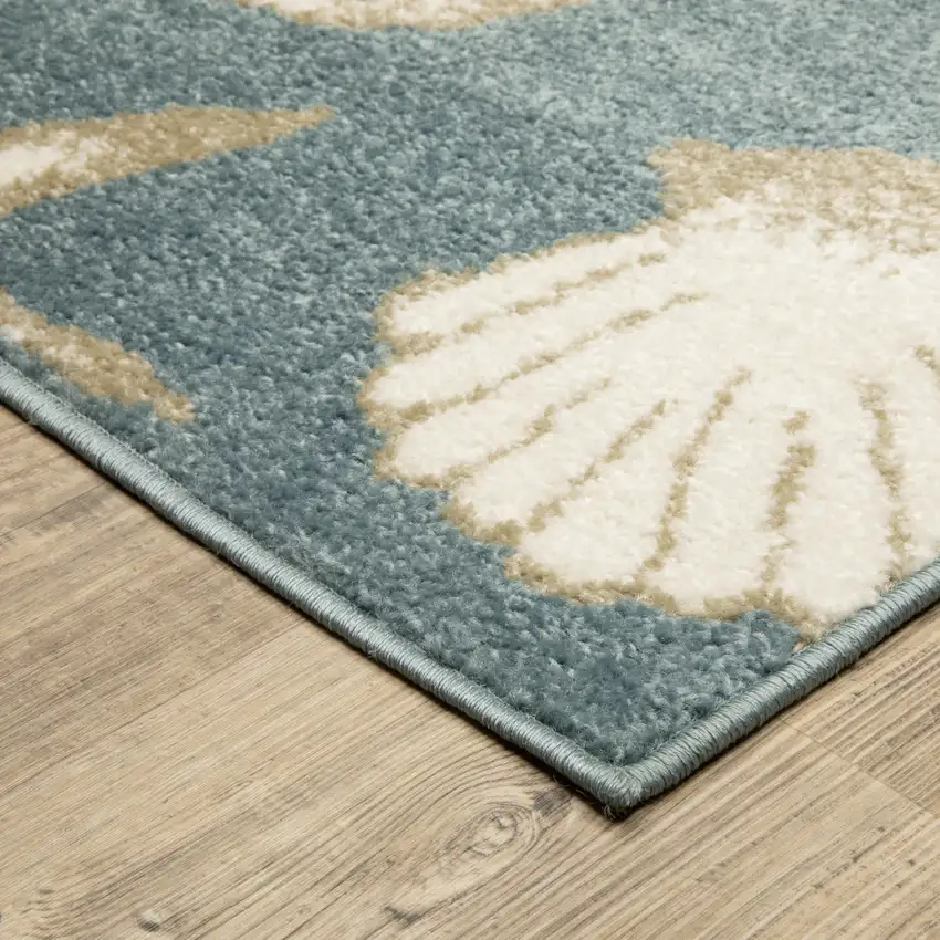 Blue And Beige Seashell and Coral Area Rug Photo 7