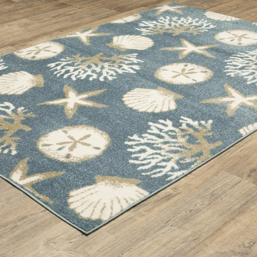 Blue And Beige Seashell and Coral Area Rug Photo 8