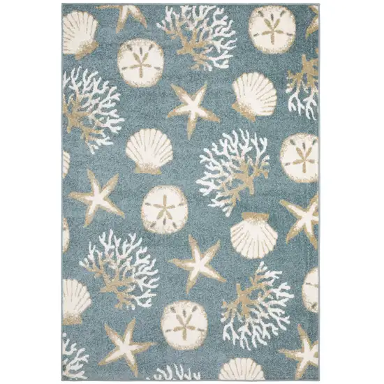 Blue And Beige Seashell and Coral Area Rug Photo 2
