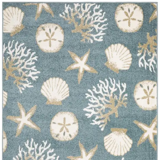 Blue And Beige Seashell and Coral Area Rug Photo 4