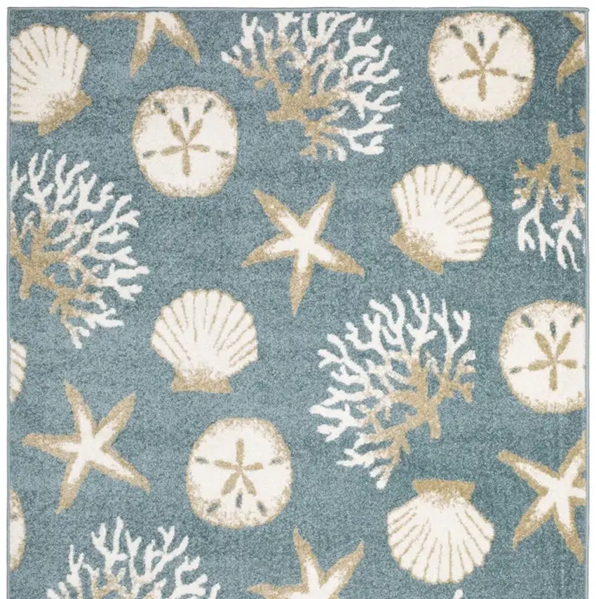 Blue And Beige Seashell and Coral Area Rug Photo 4