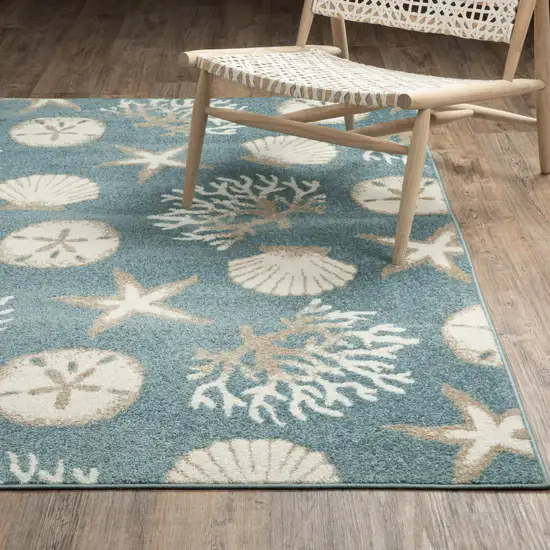 Blue And Beige Seashell and Coral Area Rug Photo 6
