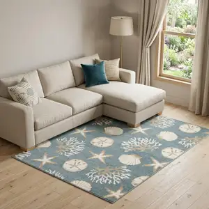 Photo of Blue And Beige Seashell and Coral Area Rug