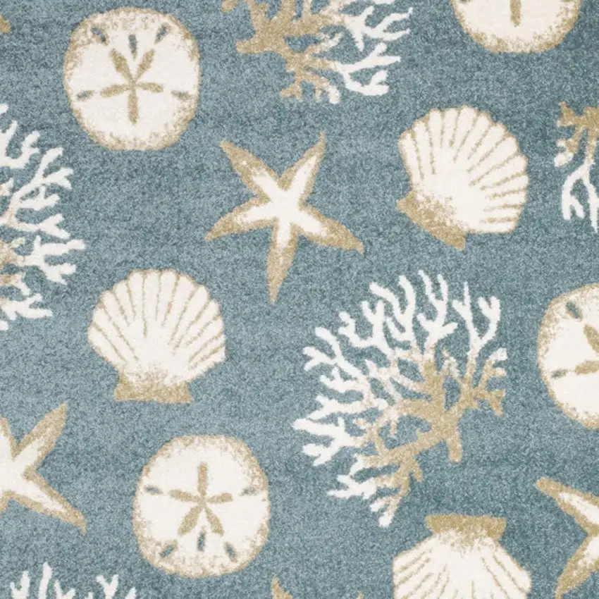 Blue And Beige Seashell and Coral Area Rug Photo 3