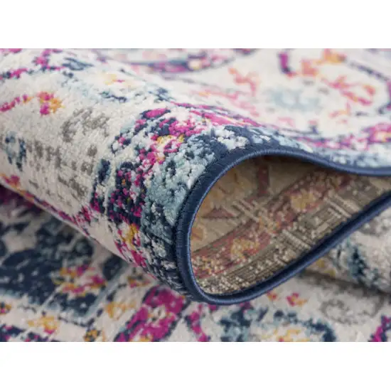 Blue And Beige Southwestern Runner Rug Photo 7