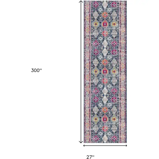 Blue And Beige Southwestern Runner Rug Photo 3