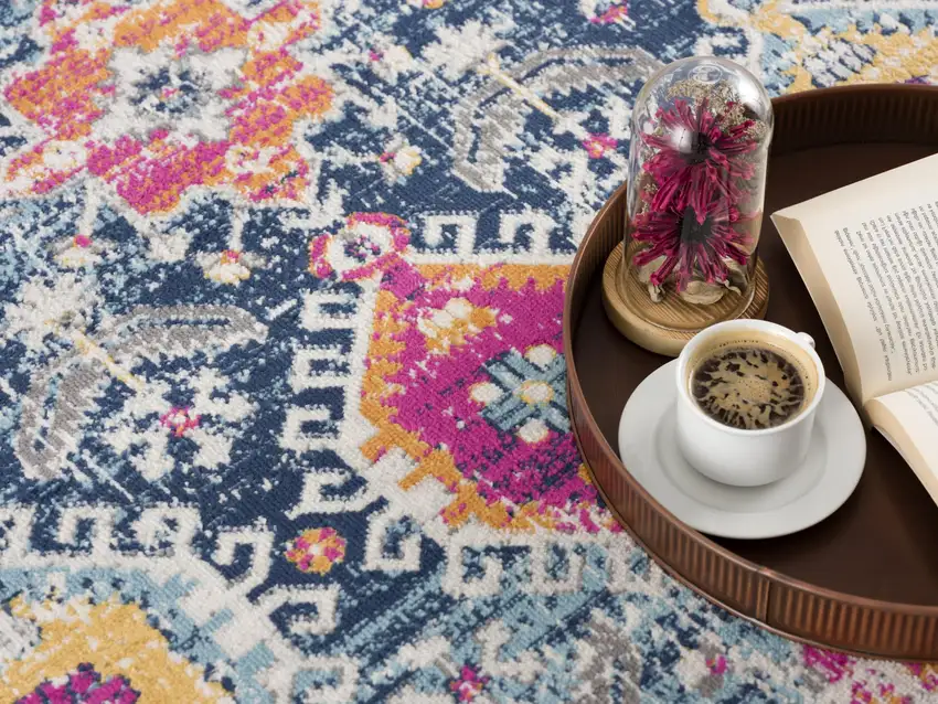 Blue And Beige Southwestern Runner Rug Photo 6