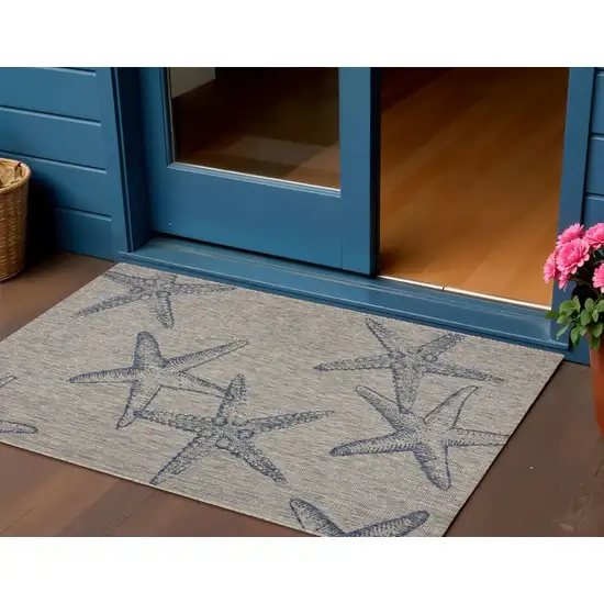 Blue And Beige Starfish Square Rug Photo 1