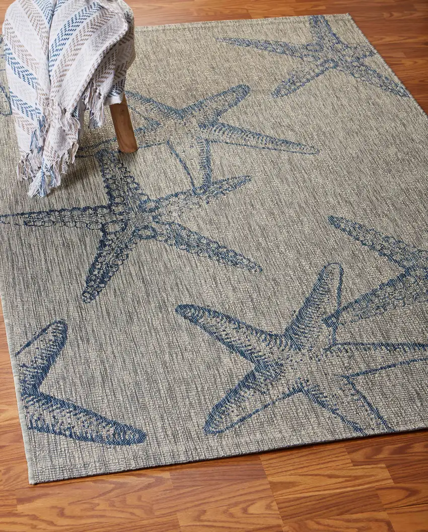 Blue And Beige Starfish Square Rug Photo 5