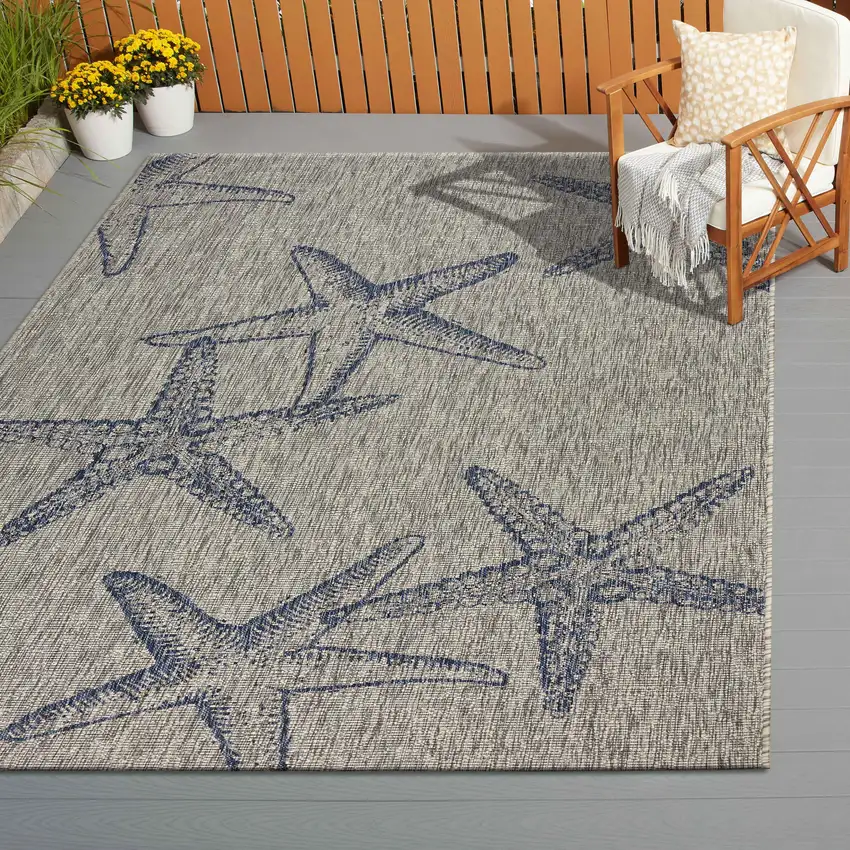 Blue And Beige Starfish Square Rug Photo 4