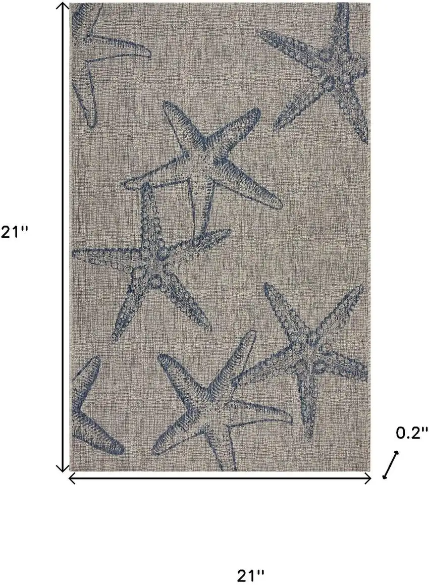 Blue And Beige Starfish Square Rug Photo 3